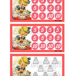 Vintage 1960s Girl Decorating Birthday Cake A6 Mini Cash Stuffing Savings Challenges