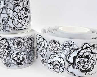 Blk-Wht Floral Matte PET Oil Tape ONE ROLL