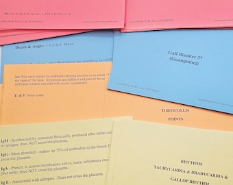 Set of Acupuncture Flash Cards, 5 of each color, 20 total