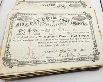 Vintage Middlesex Electric Light Company  Stocks 1880s Lot of 5