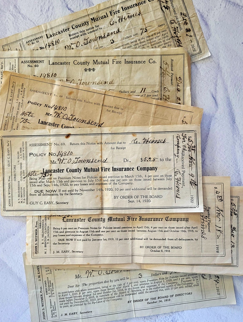 Vintage Early 19002 Lancaster Country Mutual Fire Insurance Company Receipts Mixed Media Collage Art Collectibles Sibawor Id