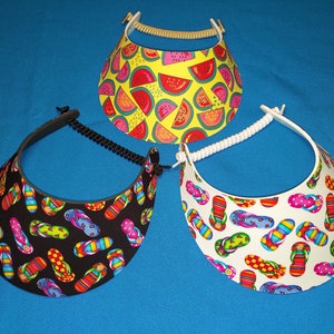 Women Ladies Sun Visor Hats, No Pinch Foam Visor, Beach, Pool, Walking, Golf, Biking, Cruise, Travel, Flip Flops, Palms, Turtles, Hibiscus