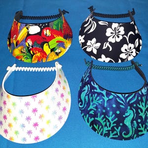 Women Ladies Sun Visor Hats, No Pinch Foam Sun Visor, Adjustible Back Coil, Flip Flops, Turtle, Dog Paw, Hibiscus, Wave, Palms, Zebra, Golf