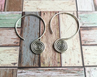 Sterling silver Spiral Hoops - Spiral Earrings - Swirly Earrings - Silver Hoops - boho hippy earrings - Elven Earrings - Handmade Jewellery