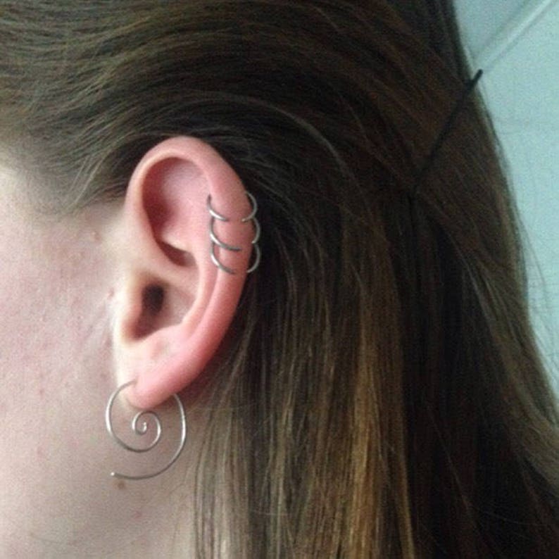 Silver Spiral Hoop Earrings Handmade Earrings Quirky Etsy