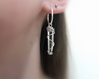 Quartz Hoop Earrings - Quartz Earrings - Wire Wrapped Jewellery - Wire Wrapped Crystal - Charm Hoop Earrings - Sterling Silver hoops