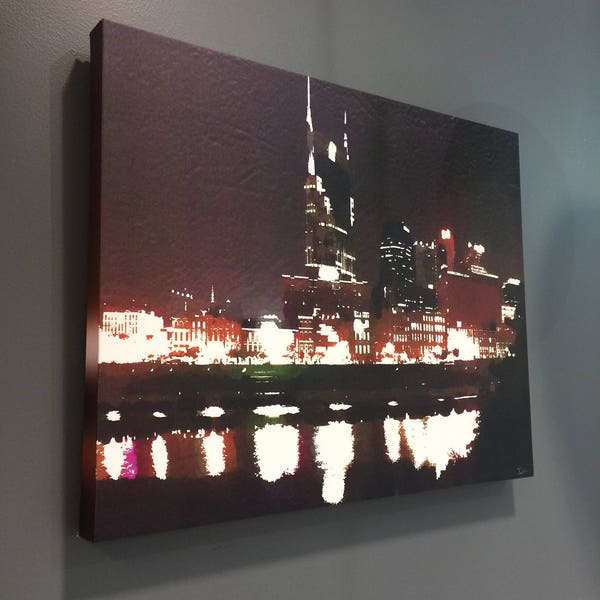 Nashville City Lights | Nashville Skyline | Matted Photo | Canvas Print | Ready to Hang | Free Shipping
