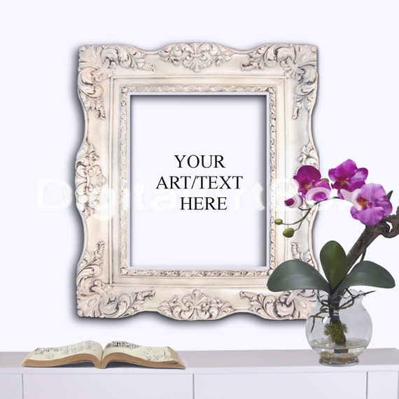 8x10 Vertical White Baroque Frame White Background 16x20 Poster