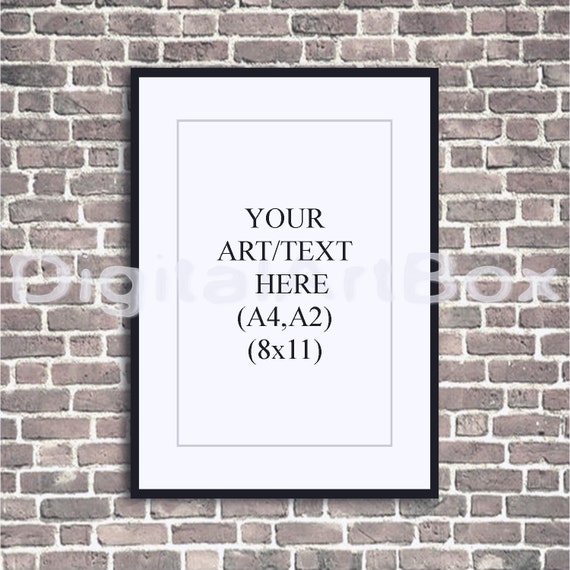 A4 A2 Vertical Black Frame Mockupblack And White Brick