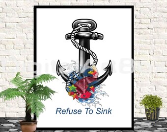 Download Free Refuse To Sink Digital Art Last minute gift Quote 8x10 Mockup Anchor Inspirational 16X20 Poster Nautical Printable, Instant Download PSD Template