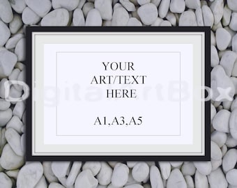 Download A3 A1 A5 Black Horizontal Frame Mockup,Poster Mockup,Stones Background,Display Box, Framed Art ...