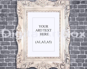 Download Free A3 Vertical Ornate Frame,Display and Frame A5,Back Brick Wallpaper Background,Frames, Empty Frame Framed Art,Styled Photography Mockup PSD Template