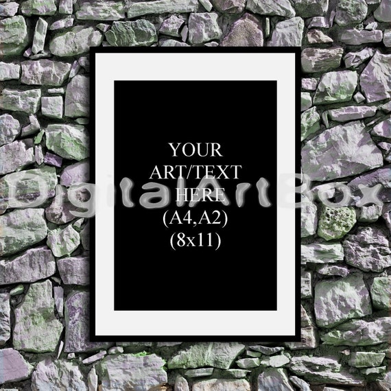 A4 A2 Vertical Black Frame Mockup Background Rocks Posterframed