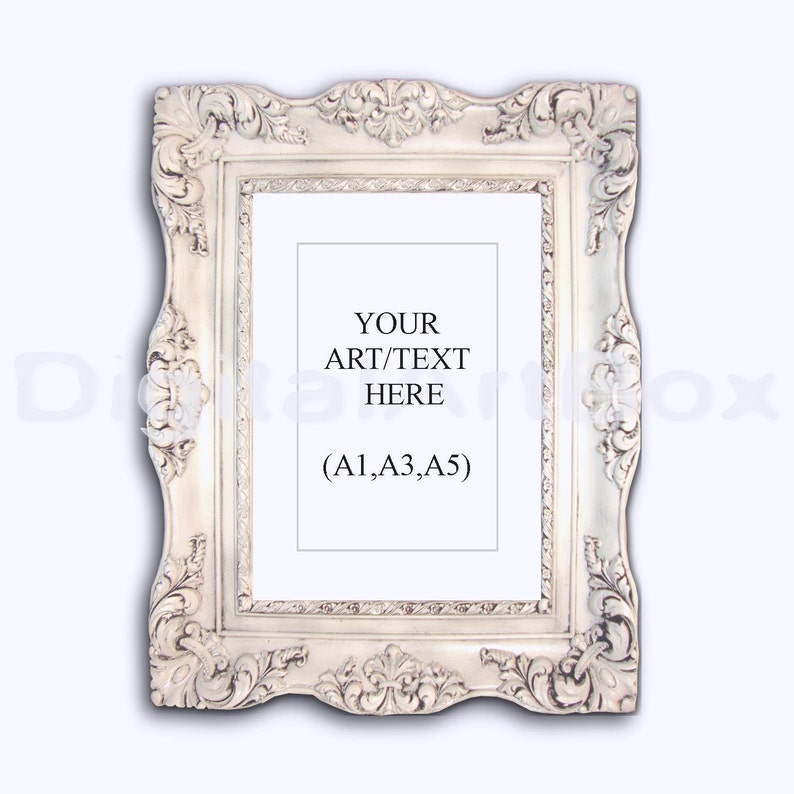 A3 Vertical Silver Ornate Baroque Frame Mockup Poster Display Print Photos Art Wall Artwork Product Instant