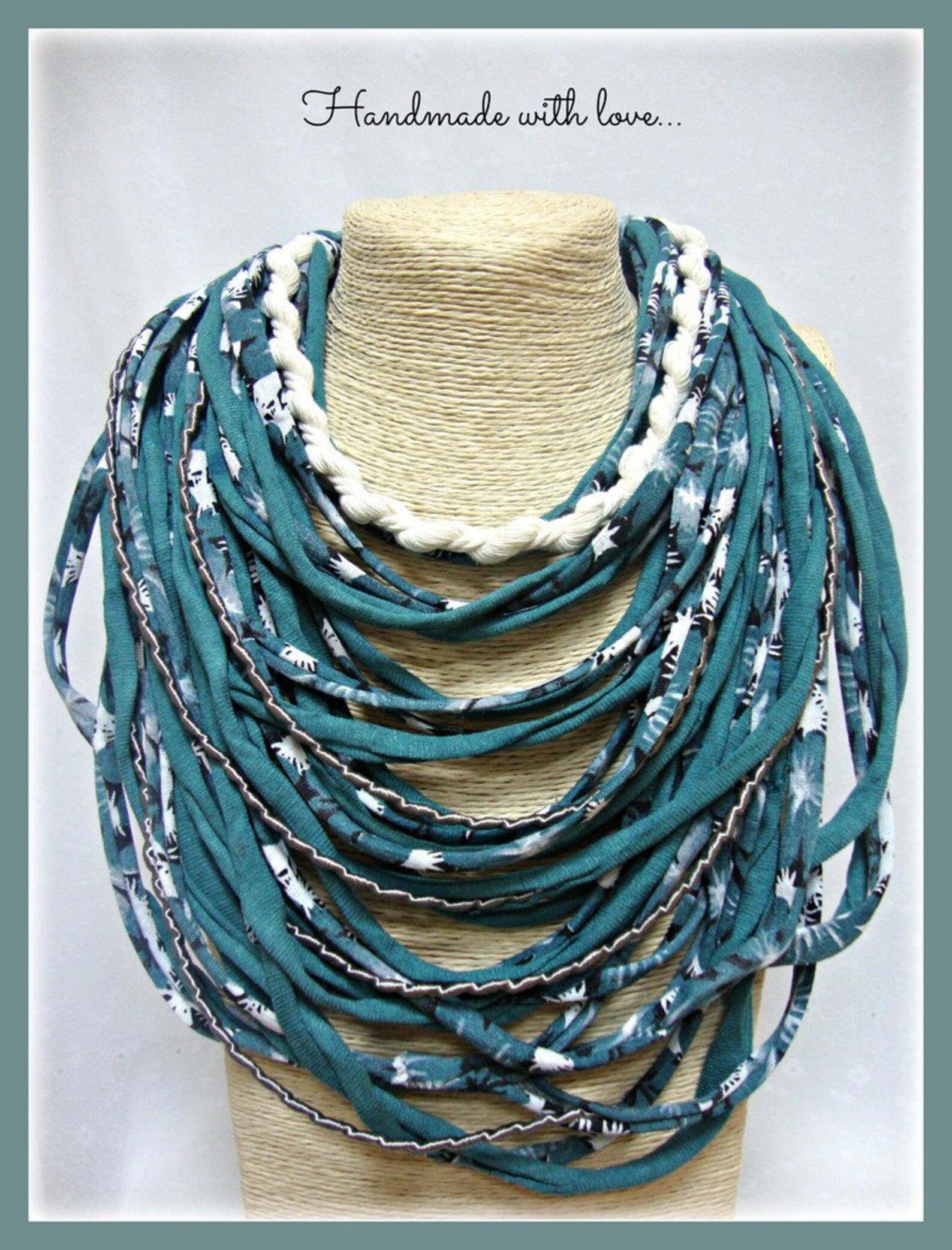 Green tshirt yarn necklace scarf necklace textile jewelry Etsy