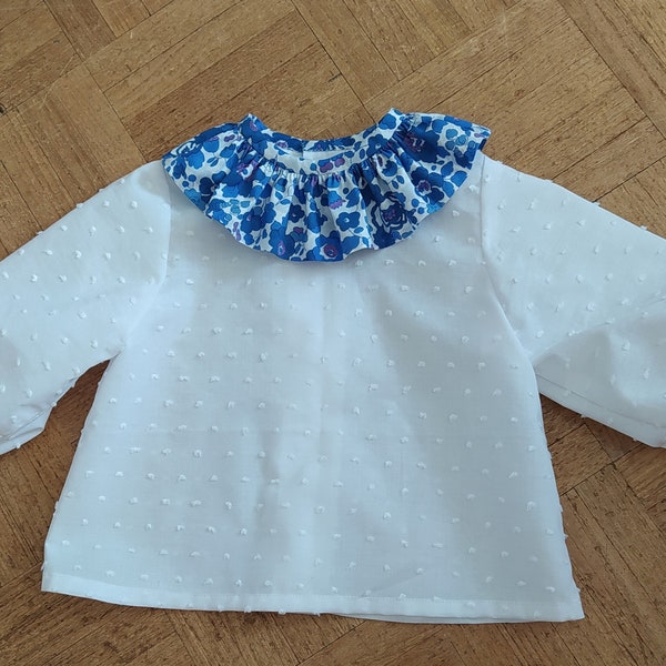 Chemise bébé en coton blanc T 6 mois col liberty