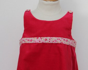 Robe trapèze pour fille en velours framboise T 2 ans