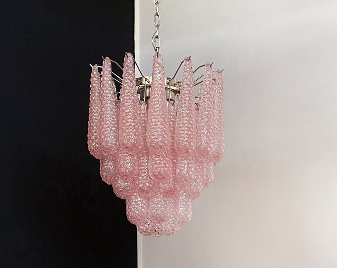 Italian Vintage Murano Chandelier 41 PINK Glass Petals Drop