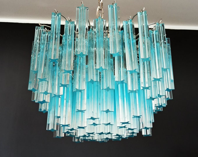 Gorgeous Murano vintage chandelier – 107 blue shade quadrihedrons