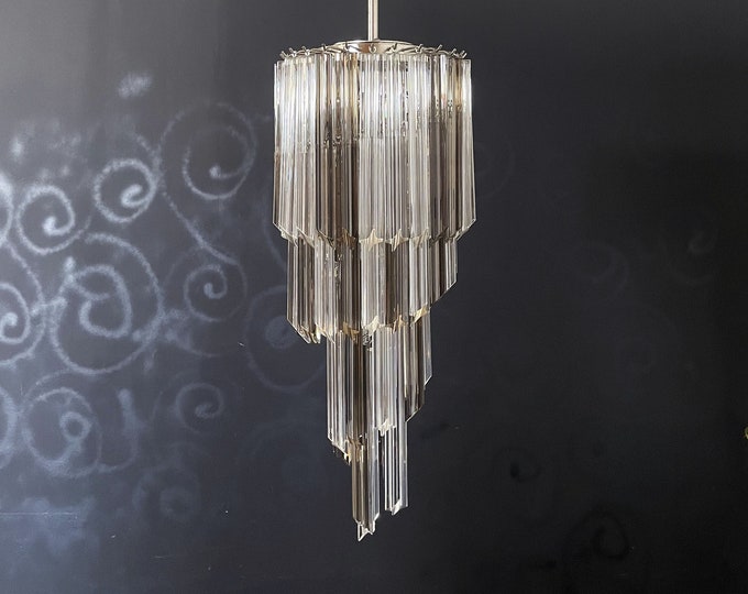 Murano big chandelier – 54 quadrihedral prisms transparent and smoked