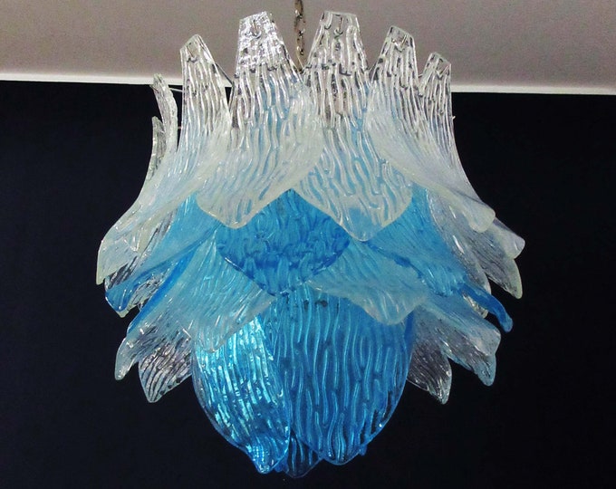 Italian vintage Murano Glass chandelier - 38 glasses - blue and transparent