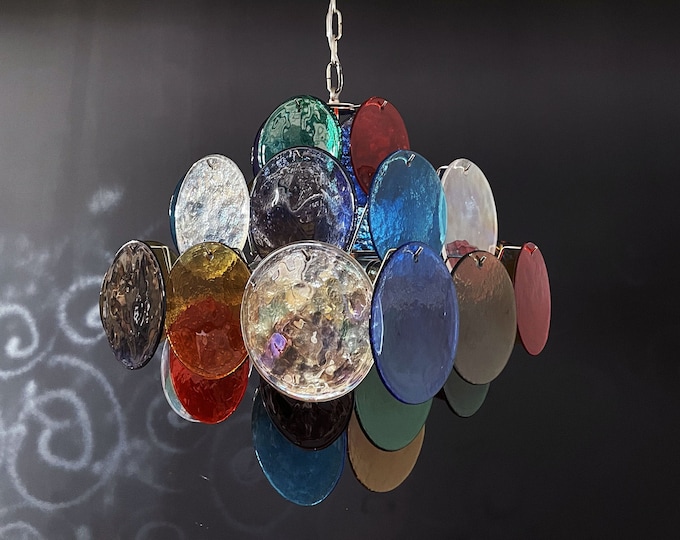 1970's Vintage Italian Murano chandelier - 36 multicolored disks