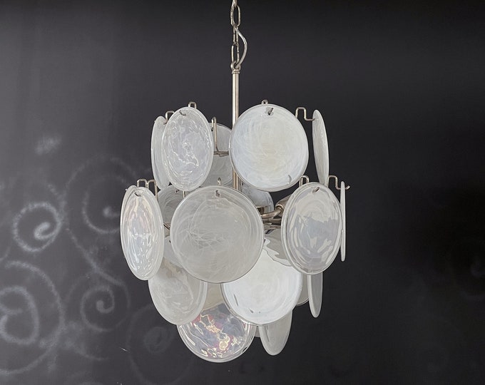1970's Vintage Italian Murano chandelier - 24 white disks