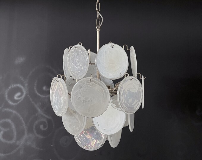 1970's Vintage Italian Murano chandelier - 24 white disks