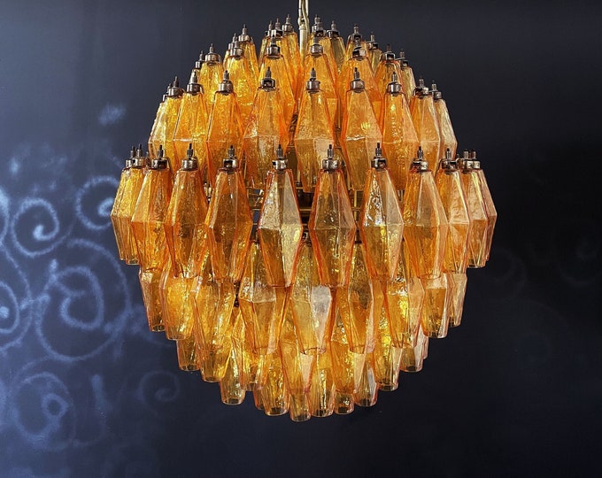 Amazing spherical Murano polyhedra Candelier - 140 amber polyhedra