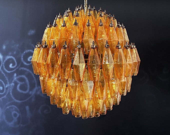 Amazing spherical Murano polyhedrons Candlestick - 140 amber polyhedrons