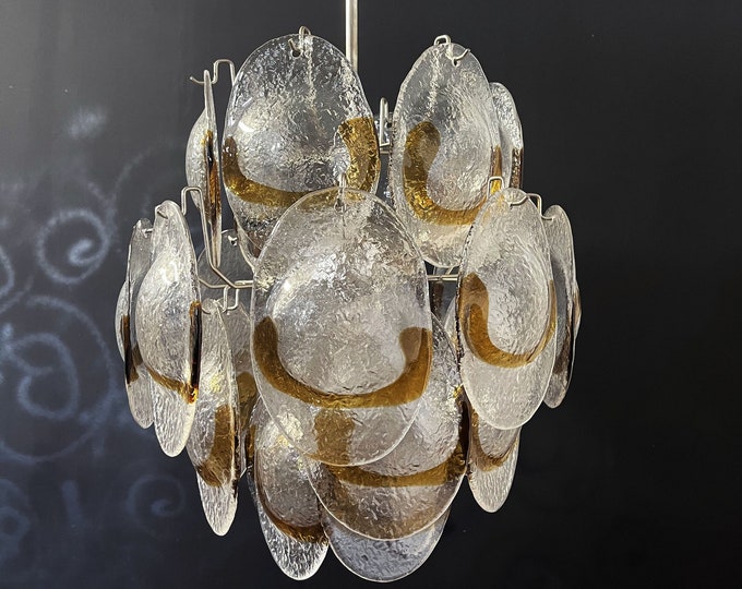 Vintage Italian Murano chandelier - 24 clear and amber