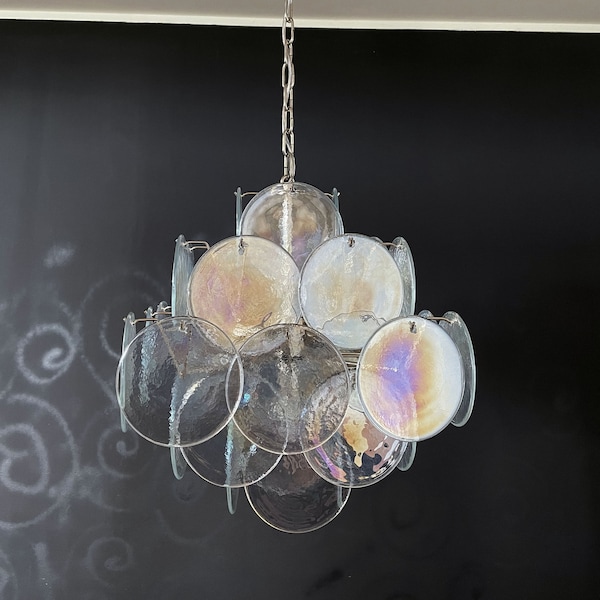 1970's Vintage Italian Murano chandelier - 36 iridescent disks