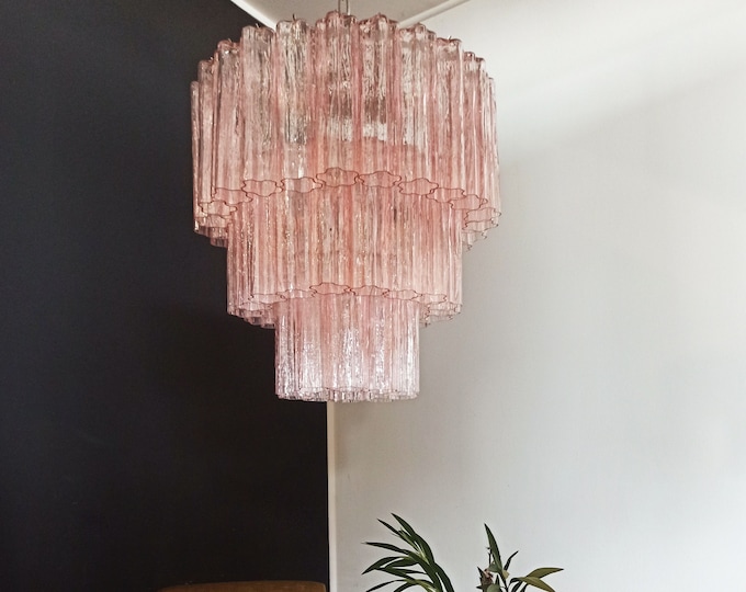 Large three-Tier Murano PINK Glass Tube Chandelier - 52 glasses