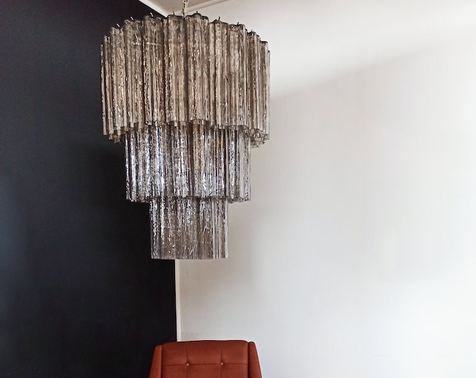 Large three-Tier Murano SMOKED Glass Tube Chandelier - 52 glasses