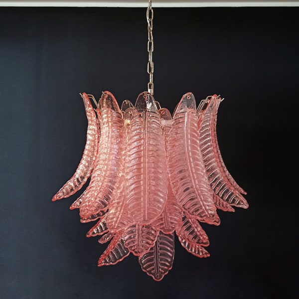 Italian Murano Six-Tier Felci Glass chandelier - 36 pink glasses
