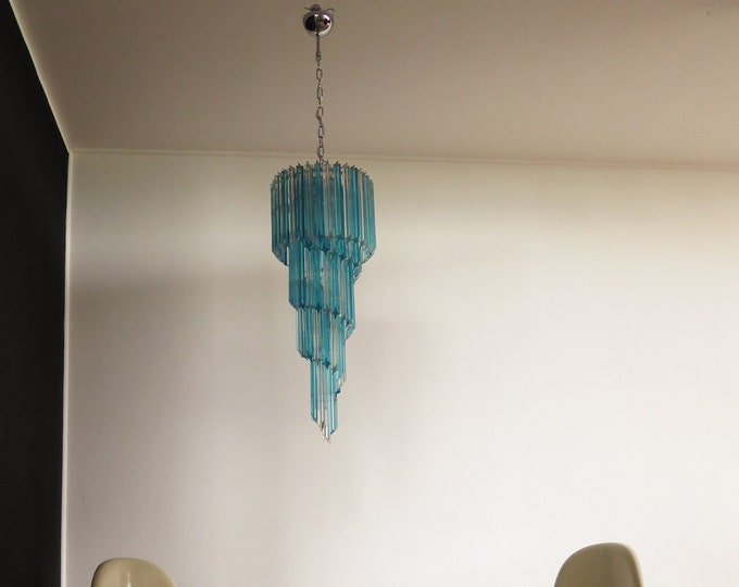 Murano chandelier 86 transparent and blue quadrihedral prism