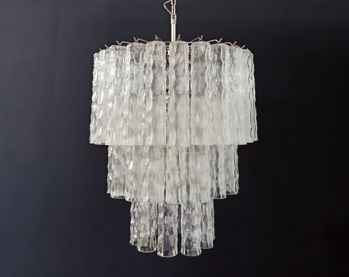 Large three-Tier Murano Glass Tube Chandelier