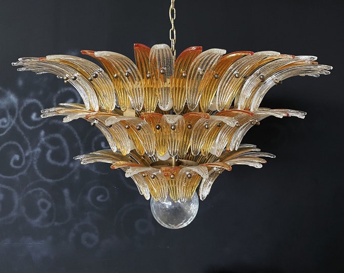 Palmette Ceiling Light - three levels, 104 clear and amber glasses