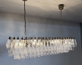Eleganter Murano-Polyliedri-Kronleuchter – Carlo Scarpa – 138 transparente Gläser