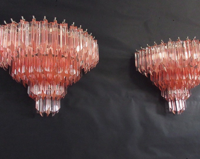 Pair of vintage Murano wall sconce – 63 pink quadrihedrons