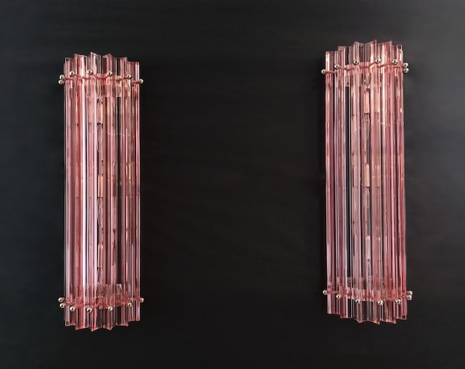 Pair of vintage Murano wall sconce – PINK trihedrons - Column Mariangela model