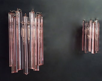 Pair of vintage Murano wall sconce – 9 pink trihedrons