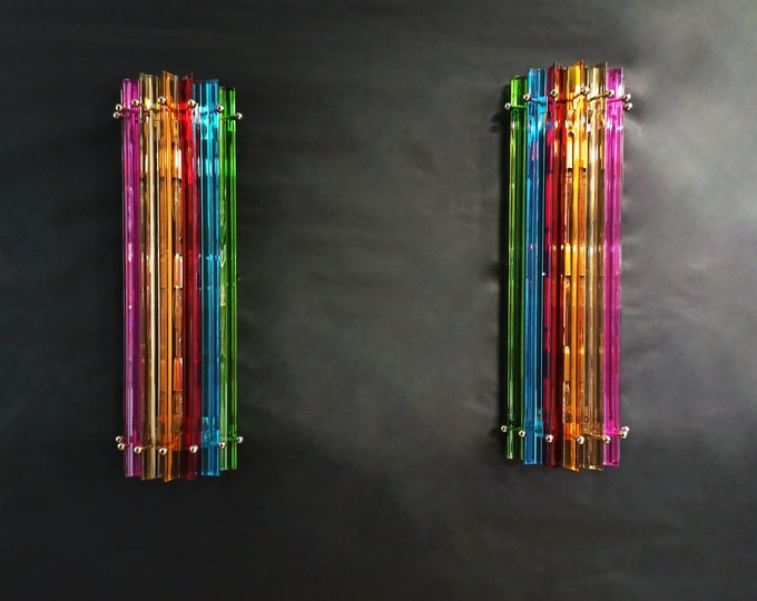 Pair of vintage Murano wall sconce – multicolor trihedrons - Column Mariangela model