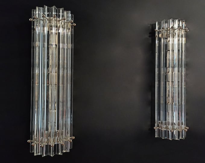 Pair of vintage Murano wall sconce – clear trihedrons - Column model