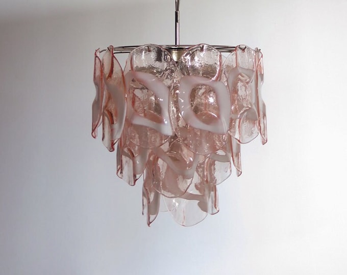 Vintage Italian Murano chandelier lamp in Vistosi style 23 pink glasses