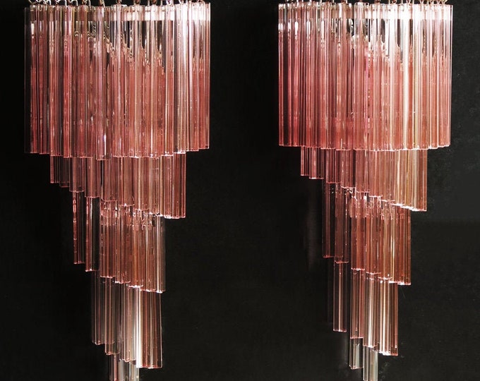 Monumental pair of vintage Murano wall sconce – 41 pink trihedrons