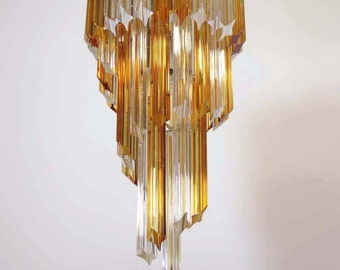 Vistosi glass disc chandelier, 36 discs, Murano , yellow and purple bursts Vistosi glass disc chandelier, 36 discs, Murano , yellow and purple bursts