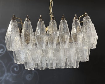 Elegant Murano Poliedri Chandelier - Carlo Scarpa - transparent glasses