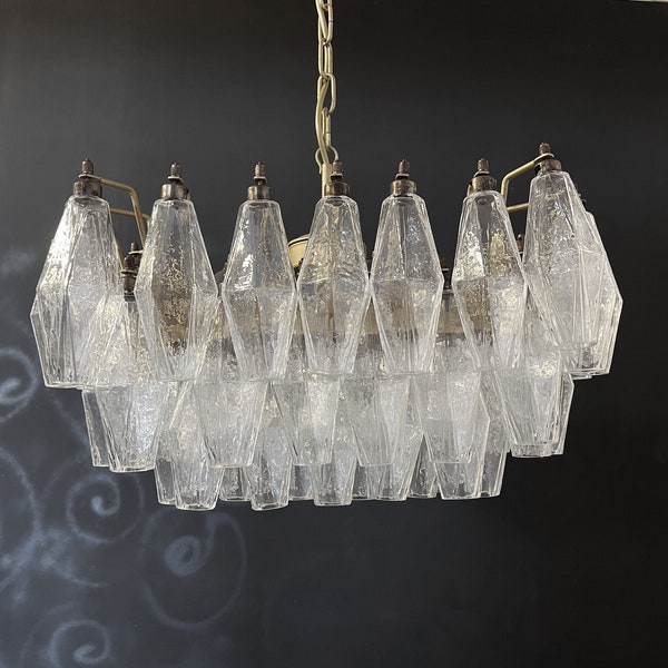 Eleganter Murano-Polyliedri-Kronleuchter – Carlo Scarpa – transparente Gläser