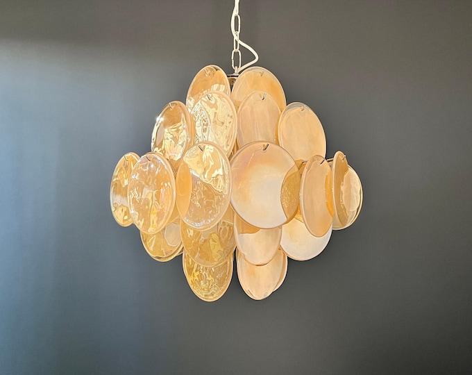 Vintage Italian Murano chandelier - 36 iridescent alabaster gold discs